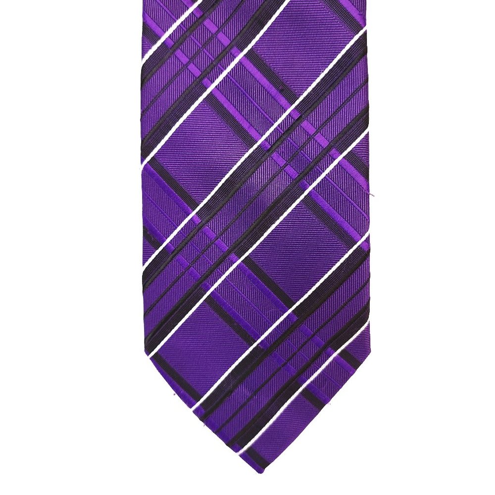 Adolfo Men's Necktie 100% Polyester Handmade Purple w/Stripes 58x3.5